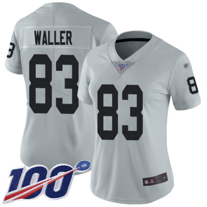 Women's Las Vegas Raiders #83 Darren Waller 100th Season Grey Vapor Untouchable Limited Stitched Jersey(Run Small)